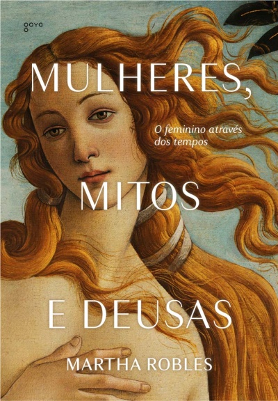 Capa de livro com pintura de mulher ruiva e texto Mulheres, Mitos e Deusas