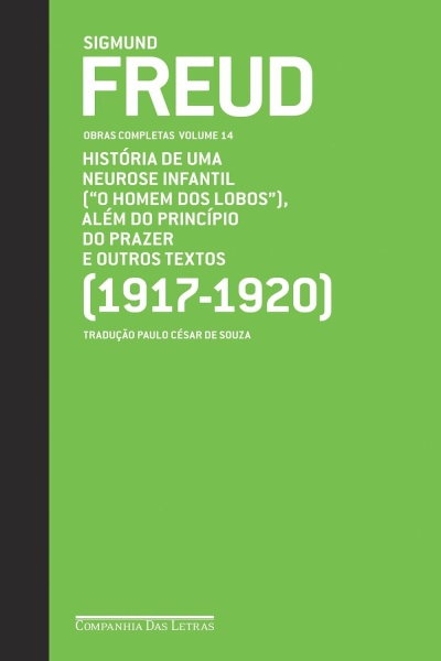 Capa de livro verde e preta com texto branco de Sigmund Freud
