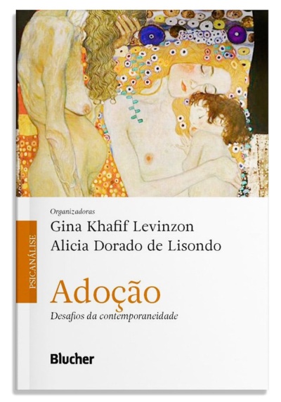 Capa de livro com pintura clássica de mulher e criança, texto sobre adoção