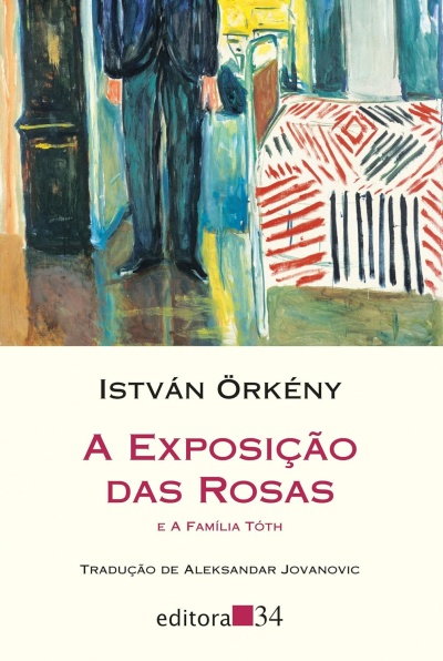 Capa do livro A Exposição das Rosas com pintura abstrata e texto editorial