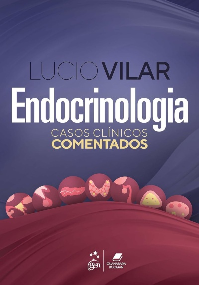 Capa de livro Endocrinologia Casos Clínicos Comentados com ilustrações de órgãos