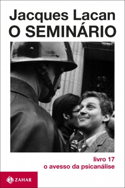 Capa do livro Jacques Lacan O Seminário com foto em preto e branco de soldado e homem e texto em preto e vermelho