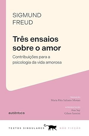 Capa de livro Três ensaios sobre o amor de Sigmund Freud com fundo creme e rosa