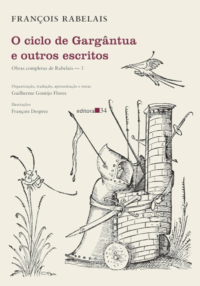 Capa do livro O ciclo de Gargântua e outros escritos com ilustrações a preto e branco