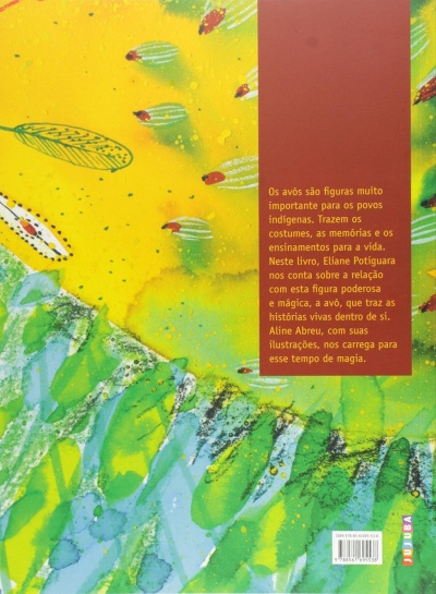 Capa traseira de livro com ilustrações e texto em português
