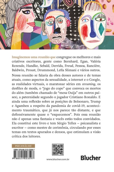 Contracapa de livro com rostos abstratos e texto em português.