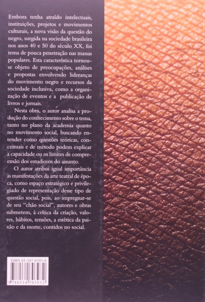 Contracapa de livro com texto explicativo em português e padrão castanho texturizado