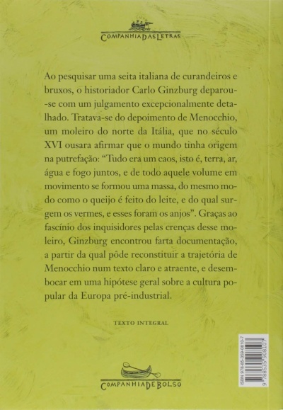 Contracapa de livro amarelo com texto em português e logotipos de editoras