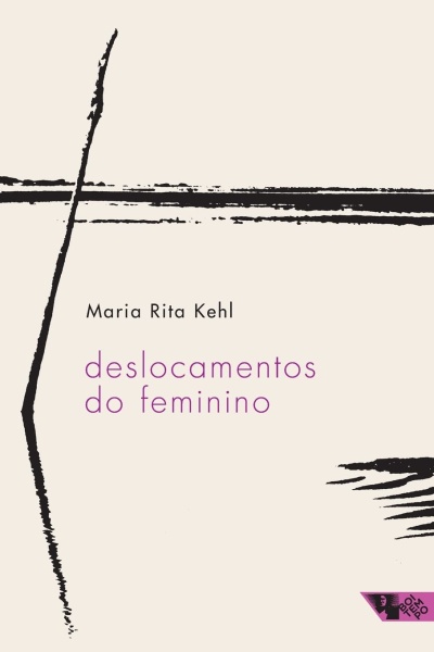 Capa de livro deslocamentos do feminino escrito sobre fundo bege com traços pretos abstratos