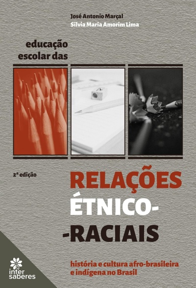 Capa de livro sobre relações étnico-raciais com imagens de lápis e papel