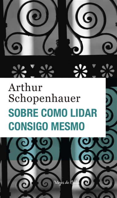 Capa de livro com padrões metálicos pretos e texto em preto e turquesa