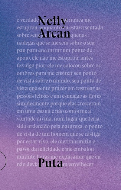 Capa do livro Puta de Nelly Arcan com fundo roxo texturizado e texto em português.