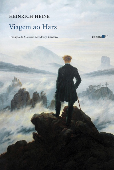 Capa de livro Viagem ao Harz de Heinrich Heine com paisagem de montanha e figura masculina de costas