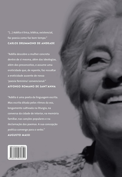 Contracapa de livro com texto em português e imagem parcial de rosto de mulher idosa