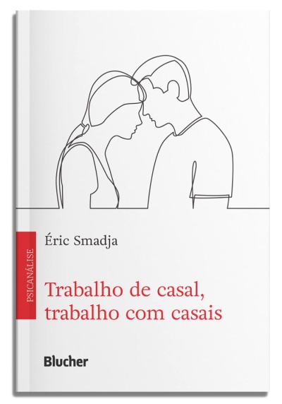 Capa de livro branca com desenho linear de um casal e títulos em vermelho e preto