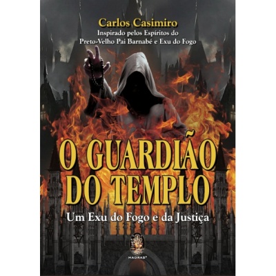 Capa de livro O Guardião do Templo com figura encapuzada e fogo
