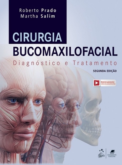 Capa do livro Cirurgia Bucomaxilofacial com ilustração anatómica e texto do título e autores