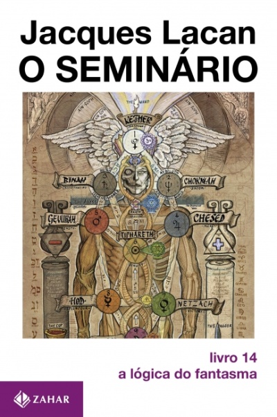 Capa do livro O SEMINÁRIO de Jacques Lacan com ilustração simbólica e texto