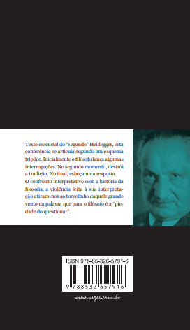 Capa traseira de livro com texto e fotografia em tons de azul