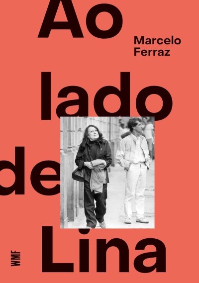 Capa de livro cor de coral com texto preto e foto a preto e branco de duas pessoas na rua