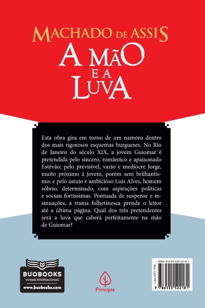 Capa de livro A Mão e a Luva de Machado de Assis com texto, logotipos e código de barras
