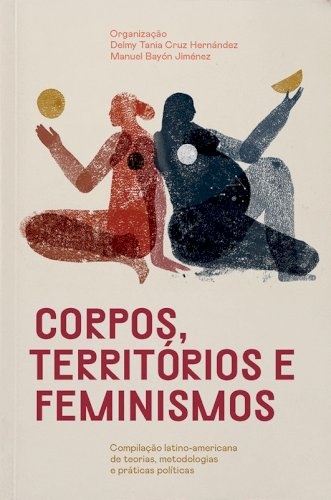 Capa de livro com ilustrações de duas figuras femininas estilizadas em vermelho e azul escuro e texto em vermelho e dourado