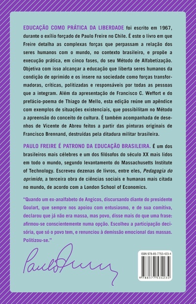 Parte traseira de livro com texto em português, assinatura e código de barras.