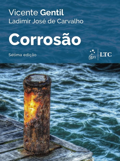 Capa do livro Corrosão com imagem de poste enferrujado e água.