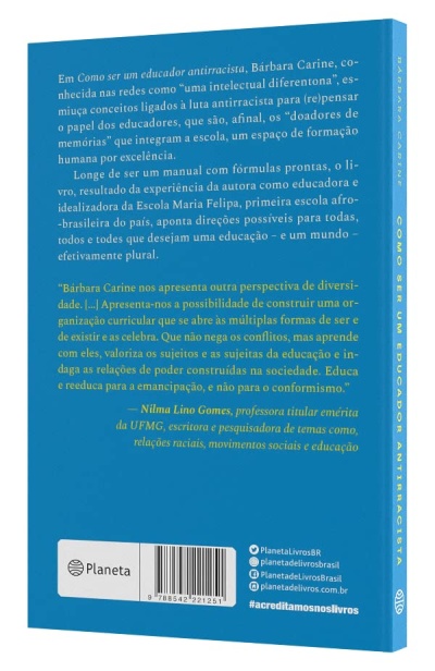 Contracapa de livro azul com texto em amarelo e branco e código de barras