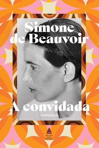 Capa de livro A convidada com fotografia a preto e branco e fundo colorido