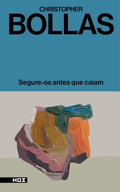 Capa de livro azul e cinza com texto preto e pintura abstrata colorida