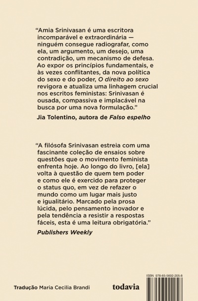Parte traseira de livro com texto em português, código de barras e selo Todavia.