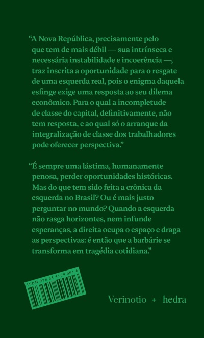 Capa traseira de livro verde com texto em português e código de barras