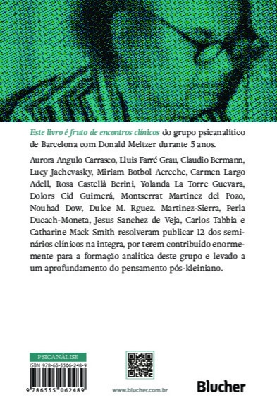 Parte traseira de um livro com texto em português, código QR e logo da editora Blucher