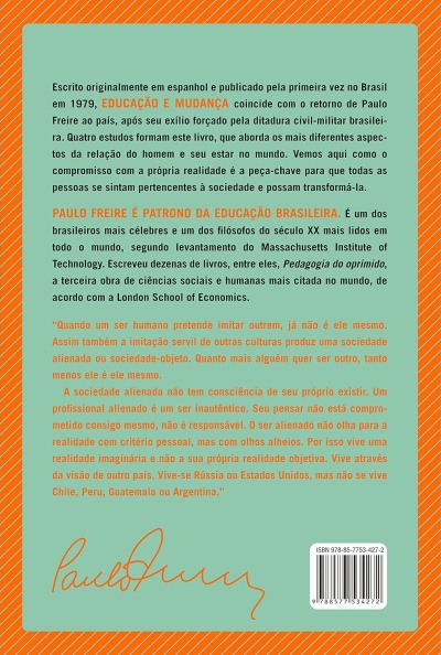 Verso de livro verde com texto em preto e laranja e bordas laranja com listas brancas