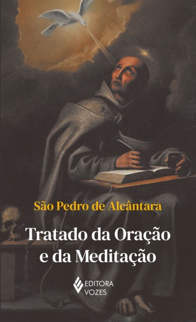 Capa de livro de São Pedro de Alcântara com pintura religiosa e título Tratado da Oração e da Meditação