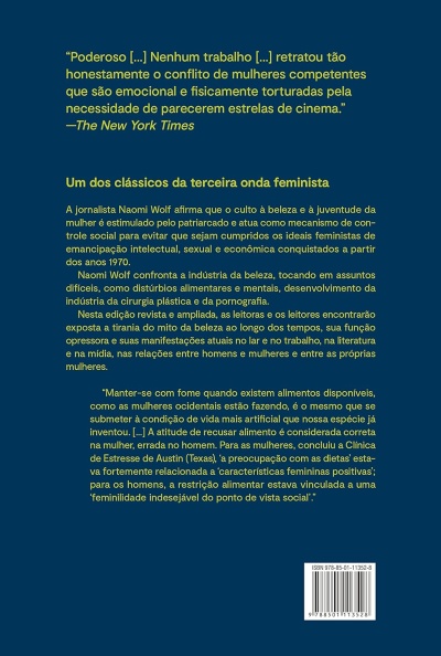 Contracapa de livro azul escuro com texto amarelo e código de barras