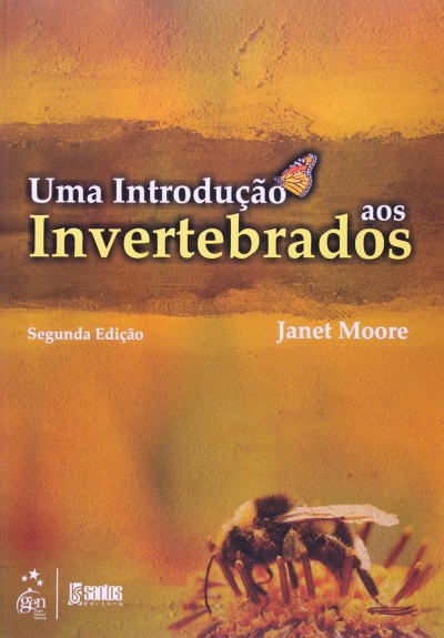 Capa de livro amarela e laranja com abelha e título Uma Introdução aos Invertebrados.
