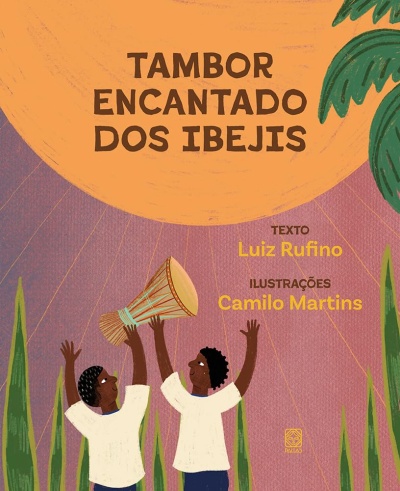 Capa de livro com ilustração de duas pessoas com tambor e texto em português.