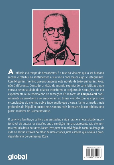 Contracapa de livro com texto em português e ilustração artística de homem em rosa e preto
