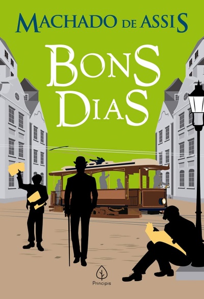Capa de livro Bons Dias de Machado de Assis com figuras silhuetadas e elétrico