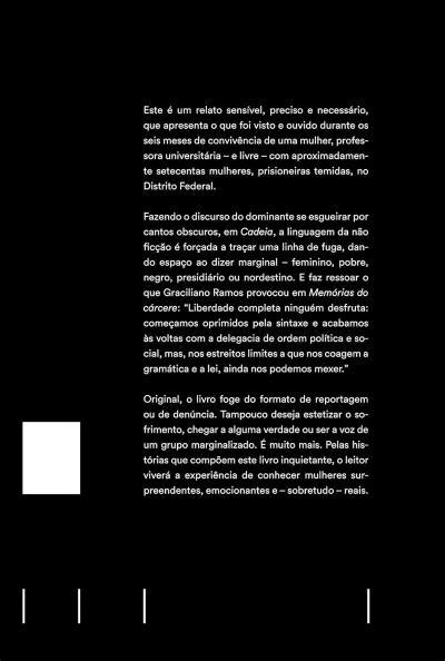 Texto em português sobre experiências de mulheres em prisão com fundo preto e texto branco