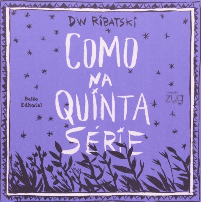 Capa de livro roxa com texto em branco e ilustração negra de plantas e estrelas