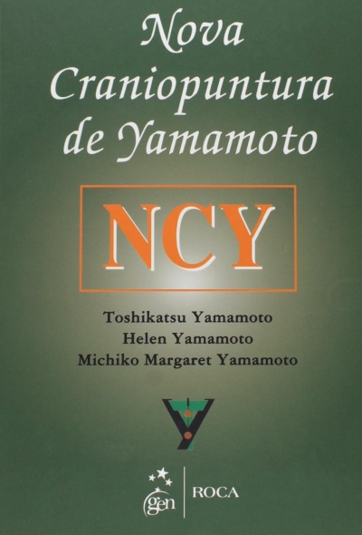 Capa de livro verde com texto sobre craniopuntura de Yamamoto