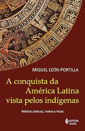 Capa de livro com título amarelo e imagem de calendário asteca dourado em fundo castanho