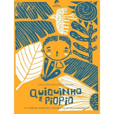 Capa de livro ilustrada em laranja com desenhos em azul e branco e texto