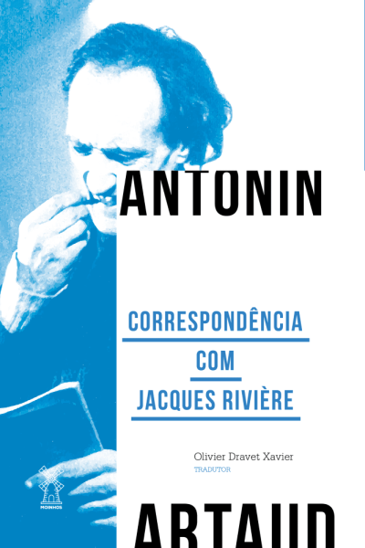 Capa de livro com título Correspondência com Jacques Rivière e imagem de homem segurando livro