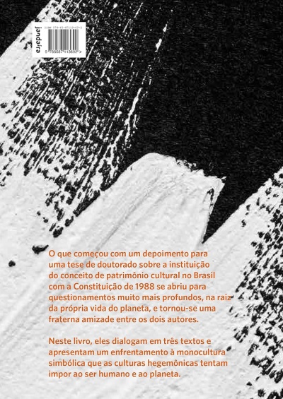 Capa abstrata de livro com texto em laranja e código de barras