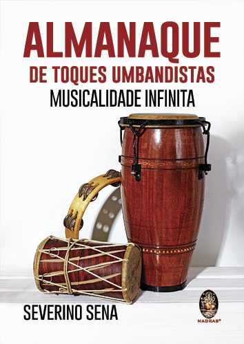 Capa de livro com tambores de madeira castanha e pandeiro amarelo sobre fundo branco