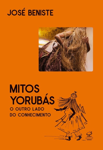 Capa de livro laranja com título, autor, fotografia de figura tradicional e desenho preto